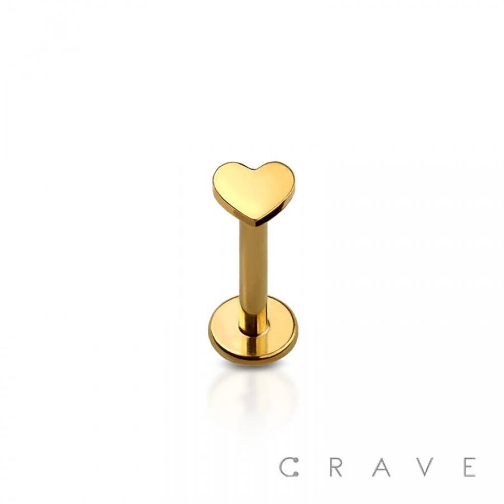 Heart Implant Grade Titanium Threadless Push In Labret-Gold